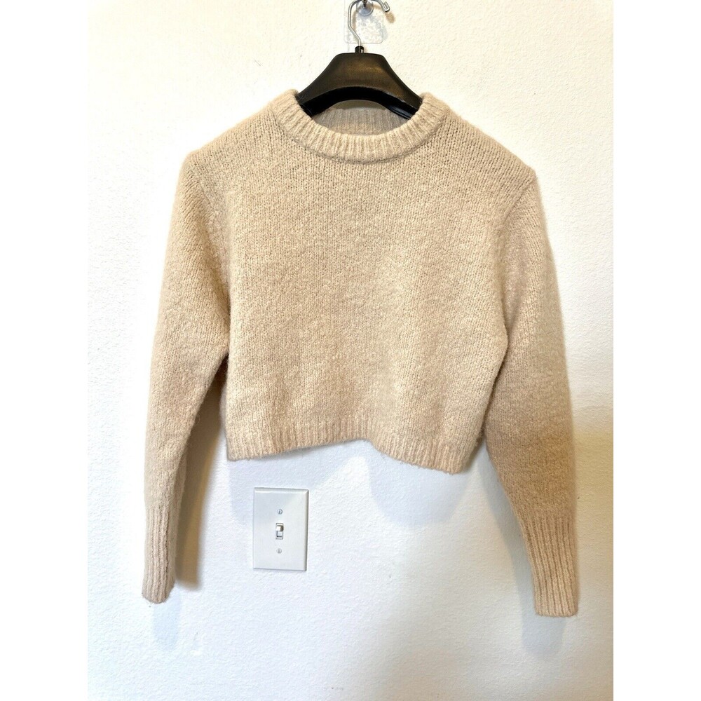 Zara Women's Alpaca Beige Cropped Knit Sweater Size Small Soft Comfy